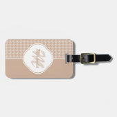 Preppy Beige en Tan Houndstooth Monogram en naam Bagagelabel (Voorkant horizontaal)