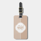 Preppy Beige en Tan Houndstooth Monogram en naam Bagagelabel (Voorkant verticaal)
