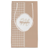 Preppy Beige en Tan Houndstooth Monogram en naam Klein Cadeauzakje (Voorkant)
