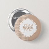 Preppy Beige en Tan Houndstooth Monogram en naam Ronde Button 5,7 Cm (Voorkant /achterkant)