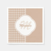 Preppy Beige en Tan Houndstooth Monogram en naam Servetten (Voorkant)
