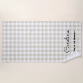 Preppy Beige Geruit Bruidsmeisje Voorstel Strandlaken (Voorkant)