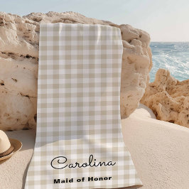 Preppy Beige Geruit Bruidsmeisje Voorstel Strandlaken