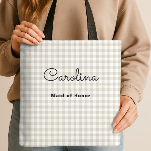 Preppy Beige Geruit Bruidsmeisje Voorstel Tote Bag