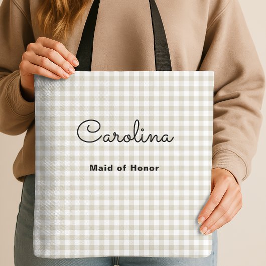 Preppy Beige Geruit Bruidsmeisje Voorstel Tote Bag