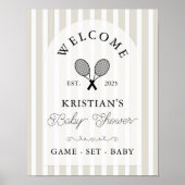 Preppy Beige Tennis Baby shower Welkom Poster (Voorkant)