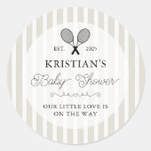 Preppy Beige Tennis Theme Chic Baby Shower Ronde Sticker (Voorkant)