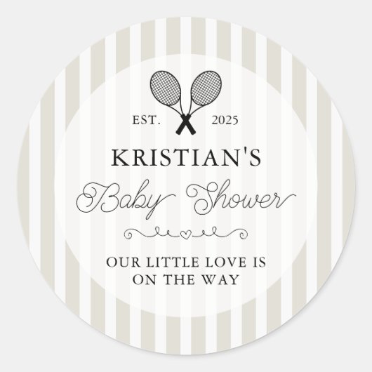 Preppy Beige Tennis Theme Chic Baby Shower Ronde Sticker (Voorkant)