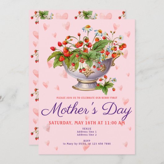 Preppy Berry Eerste Moederdag Wilde Aardbei Kaart (Voorkant / Achterkant)