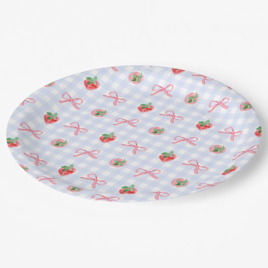 Preppy Berry Eerste Verjaardag Waterverf Strawberr Papieren Bordje (Gekanteld)