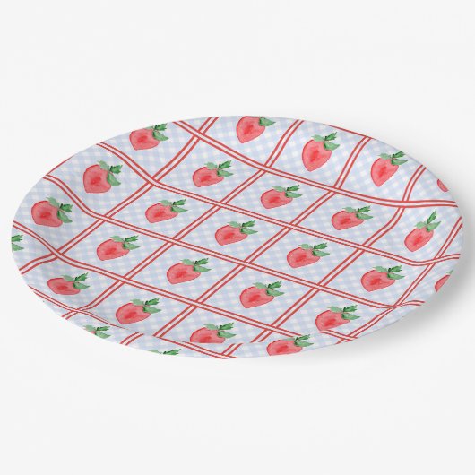 Preppy Berry Eerste Verjaardag Waterverf Strawberr Papieren Bordje (Gekanteld)