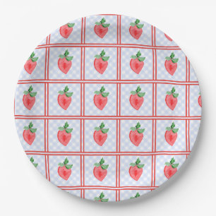 Preppy Berry Eerste Verjaardag Waterverf Strawberr Papieren Bordje