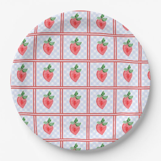 Preppy Berry Eerste Verjaardag Waterverf Strawberr Papieren Bordje (Voorkant)