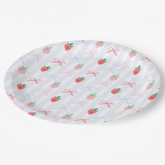 Preppy Berry Eerste Verjaardag Waterverf Strawberr Papieren Bordje (Gekanteld)