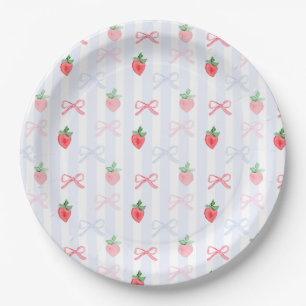Preppy Berry Eerste Verjaardag Waterverf Strawberr Papieren Bordje