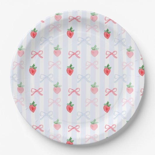 Preppy Berry Eerste Verjaardag Waterverf Strawberr Papieren Bordje (Voorkant)