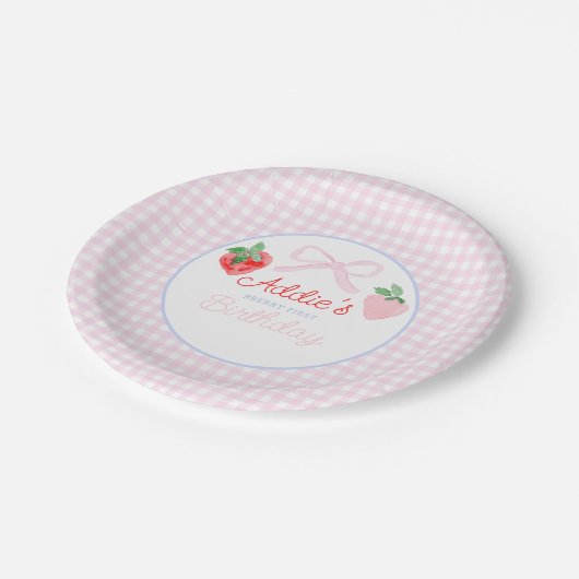 Preppy Berry Eerste Verjaardag Waterverf Strawberr Papieren Bordje (Gekanteld)