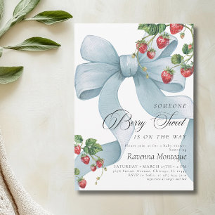 Preppy Bes Zacht Blauwe Strik Aardbei Baby Shower Kaart