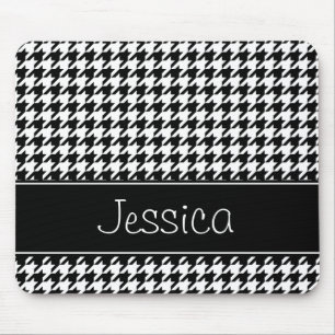 Preppy Black en White Houndstooth op maat Muismat