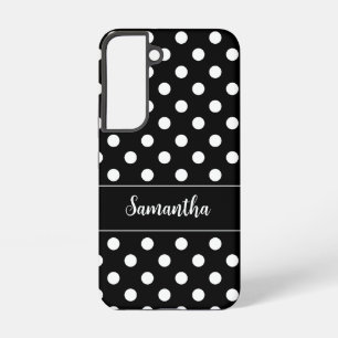 Preppy Black en White Polka Dots gepersonaliseerd Samsung Galaxy Hoesje