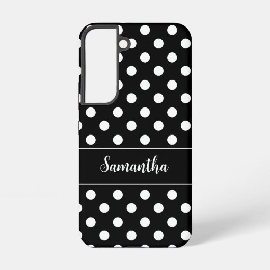 Preppy Black en White Polka Dots gepersonaliseerd Samsung Galaxy Hoesje (Achterkant)