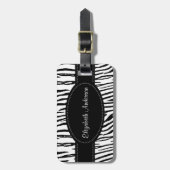 Preppy Black en White Tiger Stripes met naam Bagagelabel (Voorkant verticaal)