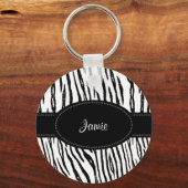 Preppy Black en White Tiger Stripes met naam Sleutelhanger (Voorkant)