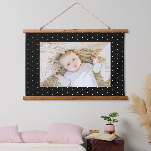 Preppy Black en White Tiny Polka Dots Pattern Hangend Wandkleed (Slaapkamer)