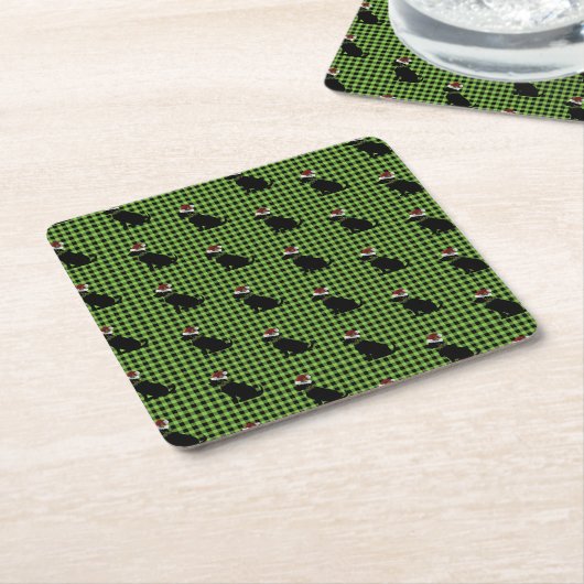 Preppy Black Lab kerst Pattern Green Gingham Kartonnen Onderzetters (Schuin)