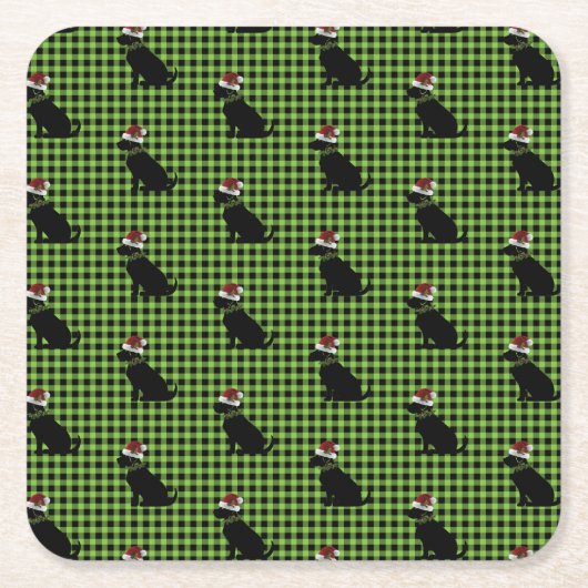 Preppy Black Lab kerst Pattern Green Gingham Kartonnen Onderzetters (Voorkant)