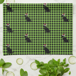 Preppy Black Lab kerst Pattern Green Gingham Theedoek