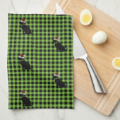 Preppy Black Lab kerst Pattern Green Gingham Theedoek (Quarter Fold)