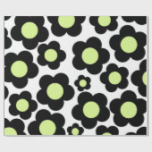 Preppy Black Neon Green Hippie Flower Pattern Cadeaupapier (Vlak)