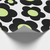 Preppy Black Neon Green Hippie Flower Pattern Cadeaupapier (Hoek)