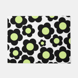 Preppy Black Neon Green Hippie Flower Pattern Deurmat