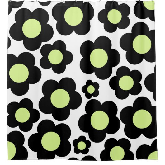 Preppy Black Neon Green Hippie Flower Pattern Douchegordijn (Voorkant)