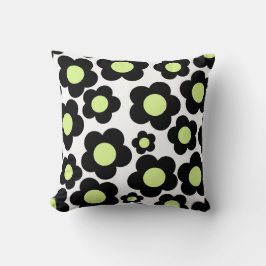 Preppy Black Neon Green Hippie Flower Pattern Kussen