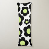 Preppy Black Neon Green Hippie Flower Pattern Lichaamskussen (Voorkant Verticaal)