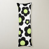 Preppy Black Neon Green Hippie Flower Pattern Lichaamskussen (Achterkant (Verticaal))