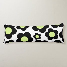 Preppy Black Neon Green Hippie Flower Pattern Lichaamskussen