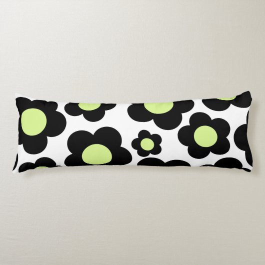 Preppy Black Neon Green Hippie Flower Pattern Lichaamskussen (Voorkant)