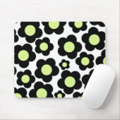 Preppy Black Neon Green Hippie Flower Pattern Muismat (Met muis)