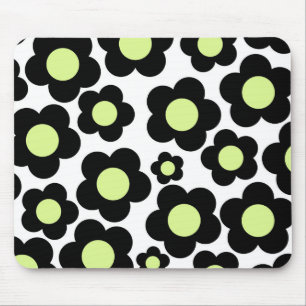 Preppy Black Neon Green Hippie Flower Pattern Muismat