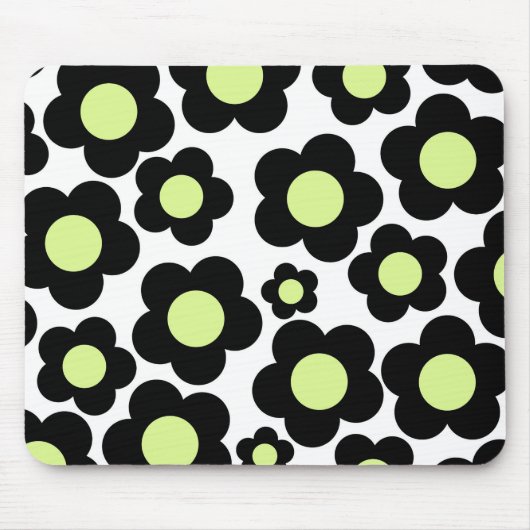 Preppy Black Neon Green Hippie Flower Pattern Muismat (Voorkant)