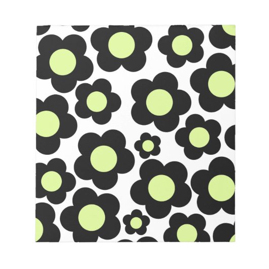 Preppy Black Neon Green Hippie Flower Pattern Notitieblok (Voorkant)