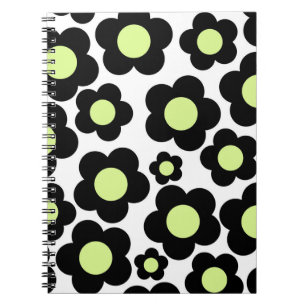 Preppy Black Neon Green Hippie Flower Pattern Notitieboek