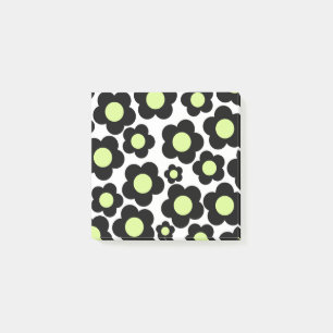 Preppy Black Neon Green Hippie Flower Pattern Post-it® Notes