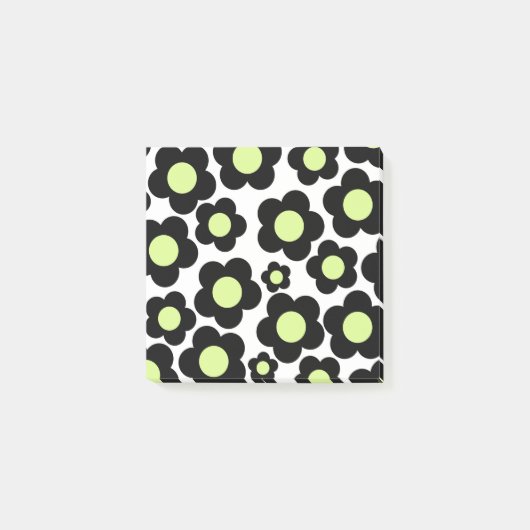 Preppy Black Neon Green Hippie Flower Pattern Post-it® Notes (Voorkant)