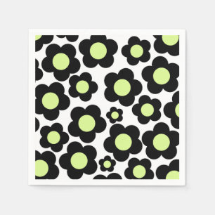 Preppy Black Neon Green Hippie Flower Pattern Servet