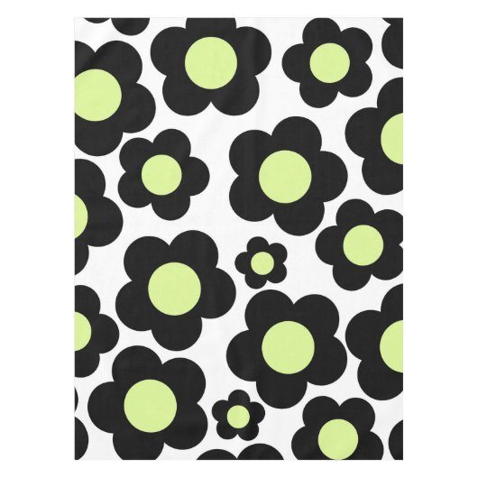 Preppy Black Neon Green Hippie Flower Pattern Tafelkleed (Voorkant)